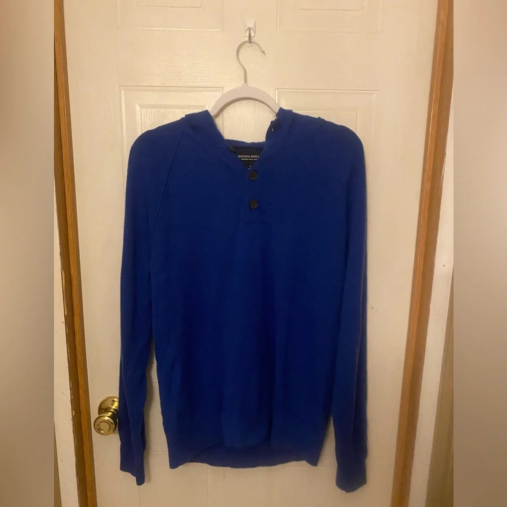 Banana Republic Men’s Blue Hooded Merino/Cashmere Sweater